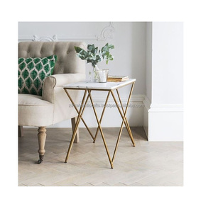 Meubles modernes au design personnalisé, tables d'appoint à cadre noir avec finition peinte en marbre blanc pour la salle à manger et la décoration intérieure - Product Image 2