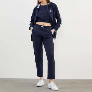 Conjunto de chándal con cremallera de bloque de color de algodón 100% personalizado para mujer, ropa de calle de invierno transpirable, chándal con logotipo frontal - Product Image 1