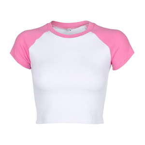 <b>Raglan</b> Style Short Sleeve Simple Lightweight Crop <b>Top</b> t Shirts Tees Organic Cotton Crewneck Solid Color Dyed Crop <b>Top</b> t Shirts - Product Image 3