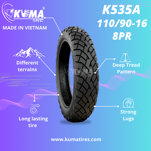 Nouveau pneu de moto sans chambre à air KUMA K525 à haute traction, haute performance, de qualité supérieure, à gros crampons antidérapants, 110/90-16, noir - Product Image 6