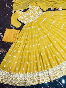 Robe de mariage de créateur, Georgette, fil de coton brodé, longue robe de travail, robe Anarkali du pakistan, inde, prix bas - Product Image 6