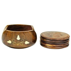 Manufacturer Wood & Brass Inlay Metal Inlay <b>Set</b> Custom square Black Wood & Brass Inlay Pallet <b>Coasters</b> - Product Image 1