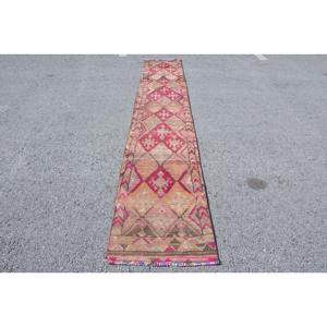 พรมวินเทจ Herki ขนาด 2.1x12.1 ฟุต พรมตุรกี พรมขนสัตว์ลายดอกไม้สีแดง - Product Image 1