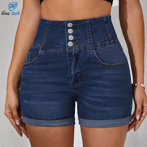 Custom Women High Waist Denim Shorts Button Fly Casual Summer Breathable <b>Washed</b> Hot Quick Dry Wholesale Custom Logo Print - Product Image 6
