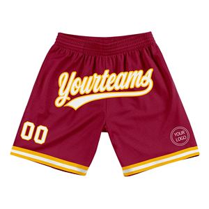 Industrie Direct Engro Custom Maroon White-Gold Pantalones cortos de baloncesto de retroceso auténtico Patrón sólido Ropa deportiva Pantalones cortos de baloncesto - Product Image 1