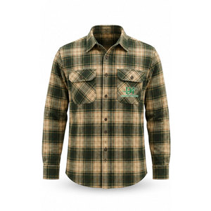 Camisa de Trabajo de Manga Larga a Cuadros Verde Beige para Hombre, Algodón, Corte Cómodo, Logotipo Bordado en la Parte Delantera, Uniforme de Trabajo a la Moda - Product Image 2