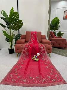 Festival especial diseñador tradicional sari rojo para fiesta boda pesado clásico ropa exclusiva para mujeres con blusa de lujo étnica - Product Image 3