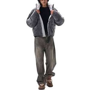 Veste thermique zippée en polaire matelassée en coton respirante à capuche pour homme, tendance, pour l'extérieur, hiver, motif à carreaux, fourrure teinte - Product Image 1