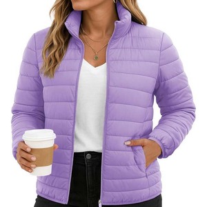 Veste matelassée légère pour femme, couleur violet clair, pliable, coupe-vent, chaude, imperméable, avec fermeture éclair - Product Image 1