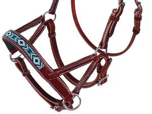 Cabestros de caballo occidentales con diseño de cuentas Cheyenne de calidad premium exclusivos, cuero duradero con características ajustables para montar a caballo - Product Image 3