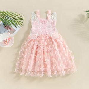 Vestido de Princesa para Bebés Niñas, Verano, Casual, Floral, Encaje, Sin Mangas, Lazo, Decoraciones de Mariposas, Tela de Chifón, Otoño, ODM - Product Image 1