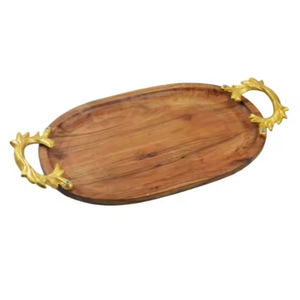 Plateau en acier inoxydable de haute qualité avec manche en bois Design moderne plateau de service décoratif pour plateau de vaisselle - Product Image 4