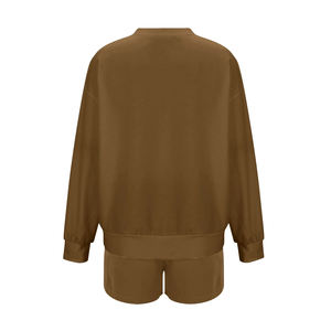 Ensemble de survêtement en molleton surdimensionné à manches longues et col rond pour femme, avec logo personnalisé, vintage, hiver, uni, 2 pièces, écologique - Product Image 4