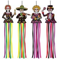 Décorations suspendues pour le Jour des Morts : Crâne de sucre mexicain, squelette, mariée et marié, avec pompon, pour la décoration de fête du Día de los Muertos