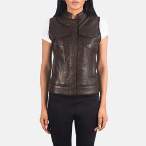 Chaleco de cuero para mujer, chaqueta sin mangas de cuero suave de diseño informal para damas, aspecto cómodo y de moda - Product Image 1