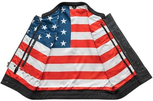 Born Free Hommes Club Style Drapeau Doublure Cavaliers Gilet En Cuir Biker Gilet Moto Moto Gilet - Product Image 4