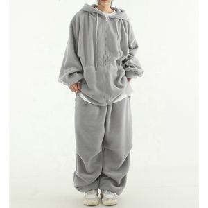 Conjunto de Sudadera con capucha y cremallera bordada de lana personalizada, chándal acogedor de gran tamaño, ropa de calle, sudaderas con capucha de lana de algodón, chándal - Product Image 3