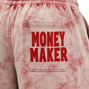 Money <b>Maker</b> Men's Tie Dye Bermuda Shorts Cotton Drawstring Waist Casual Style Red Print Front Logo Breathable - Product Image 6