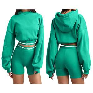 Promotion <b>Top</b> Selling Best Price Women Winter <b>Crop</b> <b>Top</b> Hoodie Short Set Lightweight Customized Front Logo 100% Cotton Fleece - Product Image 6