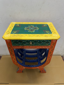 Handcrafted Rajasthani Hand-Painted Wooden U Shape Stool With Embose Work Nighstand Bedside - Product Image 4