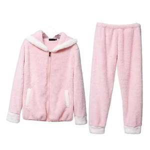 Conjuntos de lana peluda para mujer, ropa de descanso, manga larga, bolsillo, sudaderas con capucha informales y pantalones, conjunto de 2 piezas, ropa de dormir esponjosa - Product Image 1