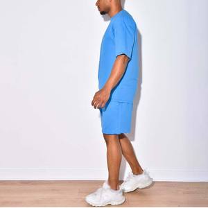 Conjunto informal de 2 piezas para hombre, Camiseta holgada de manga corta y pantalones cortos, conjuntos de cuello redondo, ligero, 100% algodón, entrenamiento, gimnasio, Verano - Product Image 4