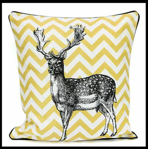 Yellow Chevron Deer Print Cushion Cover Square Vintage Home <b>Decor</b> <b>Pillow</b> Case Premium Quality Cushion Cover for Home Decoration - Product Image 1