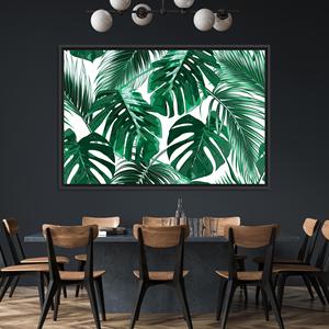 Toile imprimée de feuilles de palmier tropicales élégantes : Décoration florale vibrante de grande taille, TOILE ENTOURÉE D'UN CADRE NOIR - Product Image 1