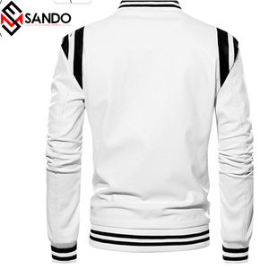 Chaqueta universitaria de color sólido con cremallera para hombre de alta calidad personalizada chaqueta de cuero original de lona informal de invierno con cuello levantado - Product Image 2