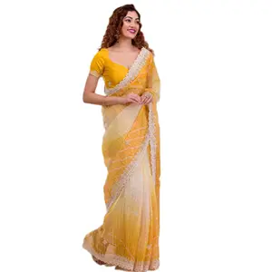 Nieuwste Designer Feestkleding Bruiloft Indiase Georgette Saree Met Werk Groothandel Beste Kwaliteit Vrouwen Online