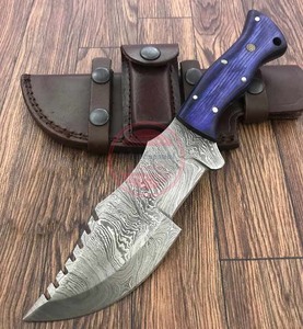 Cuchillo Rastreador Hecho a Mano, Hoja de Acero de Damasco, Cuchillos Rastreadores con Funda de Cuero para Acampar, Cuchillos de Supervivencia - Product Image 3