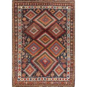 Alfombra de Lana Geométrica Abstracta Kiaan, Roja y Naranja, Anudada a Mano, para Sala de Estar, Entrada, Pasillo - Paem-112, Rectangular de 9x12 - Product Image 1