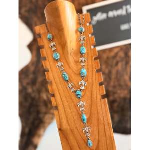 Collier Lariat en Turquoise de Kingman et Argent Sterling Fabriqué par les Navajo, Ensemble de Bijoux Culturels de Collection de Haute Qualité - Product Image 4