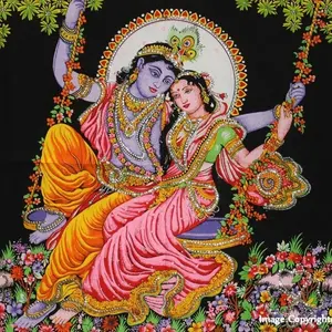 Pittura colorata estate nella natura arazzo divinità dea Indian Divine coppia Radha Krishna Devotional Art Hanging Mandala
