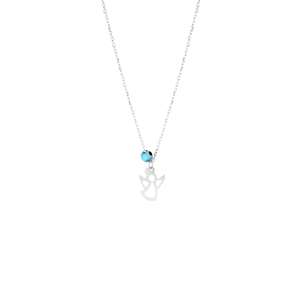 Azuris Collier pendentif fin en argent sterling 925 pierre d'agate bleue Design d'ange - Product Image 1