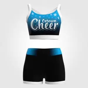 2023 Cheerleading Cheer Uniformen, Sublimation Cheer Short und Cheer gepolsterten Sport-BH mit Loch im Rücken