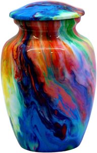 Metal Cremation Urn <b>Memorial</b> Jar Pot Container Medium Size Urn for Funeral Ashes Burial Wave Printed Metal Urn Multicolor 6 Inch - Product Image 2