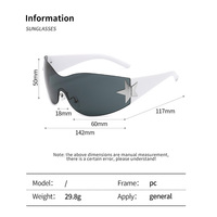Lunettes de soleil Y2K de luxe sans monture, style étoile, enveloppantes, sans bords, style millenium, en forme d'étoile