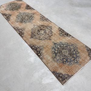 2.6x9.3 ft Turkish Rug, Vintage Runner Rug, <b>Brown</b> Patchwork <b>Wool</b> Rug - Product Image 3