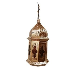 Highest Quality Golden Metal Glass Lantern Modern <b>Moroccan</b> Style Hanging Lantern Perfect For Eid <b>Decoration</b> Or Celebrations - Product Image 2