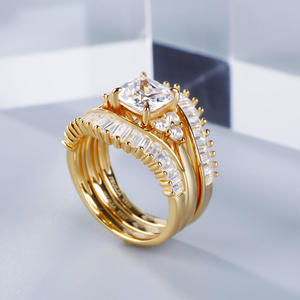Juego de Anillos de Boda de 3 Piezas en Plata de Ley con Circonita Cúbica en Tono Dorado Jeulia - Product Image 6