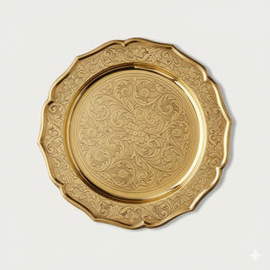 Assiettes de présentation élégantes en métal noir mat avec bordure dorée à motif floral en relief, vaisselle décorative pour mariage et événements, décoration de table - Product Image 5