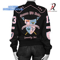 Blouson universitaire Gamma Phi Delta sublimé en gros, style perle, bicolore, Divine 1943 GPD, pour sororité et fraternité, en satin respirant