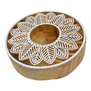 Wooden Round Handmade Eco-Friendly <b>Tealight</b> <b>Holder</b> with 2-color Print (Without <b>Tealight</b> Candle) for Festival Gifting Decoration - Product Image 4