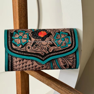 Monedero cruzado de cantimplora turquesa de cuero occidental genuino, billetera hecha a mano y estuche de monedas hecho a mano con juegos de llaveros para mujer - Product Image 4