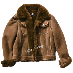 Men's Real Sheepskin B3 Flying Biker <b>Jacket</b> Casual Aviator Style <b>Suede</b> Leather Warm Fur OEM Flying B3 Shearling Jeans <b>Jacket</b> - Product Image 3