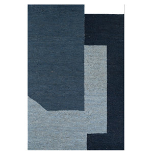 Alfombras de Yute y Cáñamo Tejidas Planas Azules Daaira PKJT-37 para Uso Doméstico con Patrón Abstracto - Product Image 1