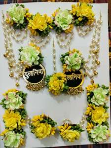 Cadena de perlas multicapa, conjunto de joyería nupcial Floral amarilla con perlas hechas a mano, accesorios de joyería Haldi Mehendi, adornos - Product Image 3