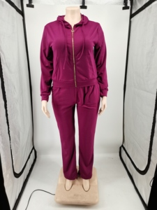 Otoño Invierno Joggers traje 2 piezas conjunto con capucha cremallera chaqueta conjunto pantalones de chándal mujeres chándal conjunto chándal talla grande ropa de mujer - Product Image 2