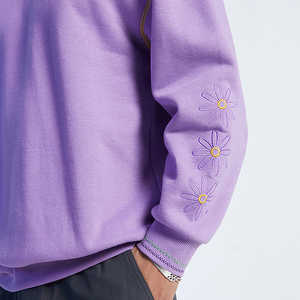 OEM ขายส่งที่กําหนดเอง Hoodie คอนทราสต์เย็บเสื้อสเวตเตอร์ขนแกะดอกไม้เย็บปักถักร้อยลูกเรือคอผู้ชาย Hoodies และเสื้อสเวตเตอร์ - Product Image 3